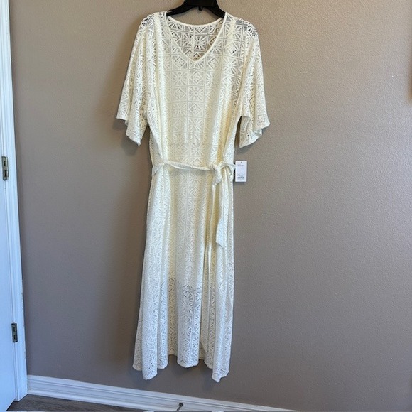 NWT Croft & Barrow Women's Ivory White‎ Flutter Sleeve V-Neck Lace Dress XXL - Picture 3 of 9